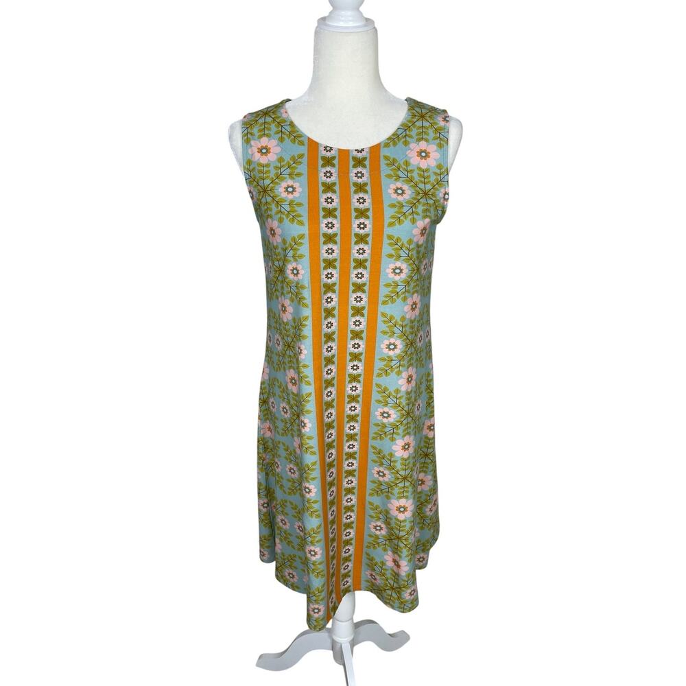 Spartina 449 Lulie Floral Sleeveless Shift Dress Sz M Coastal Preppy Retro 60s